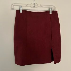 Maroon suede mini skirt